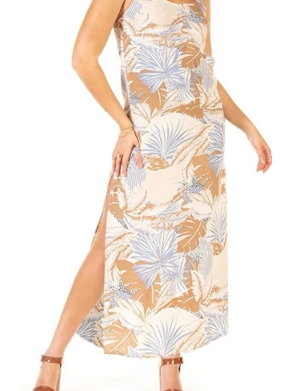 aerie Tropical Slip Coverup in Beige & Light Blue